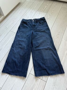 Good American 8/29 Good Skate high rise wide leg crop jeans dark blue denim